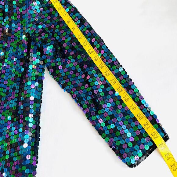 VTG Oleg Cassini All Over Sequin Silk Jacket Glam Evening Colorful Oversized M - Picture 15 of 15